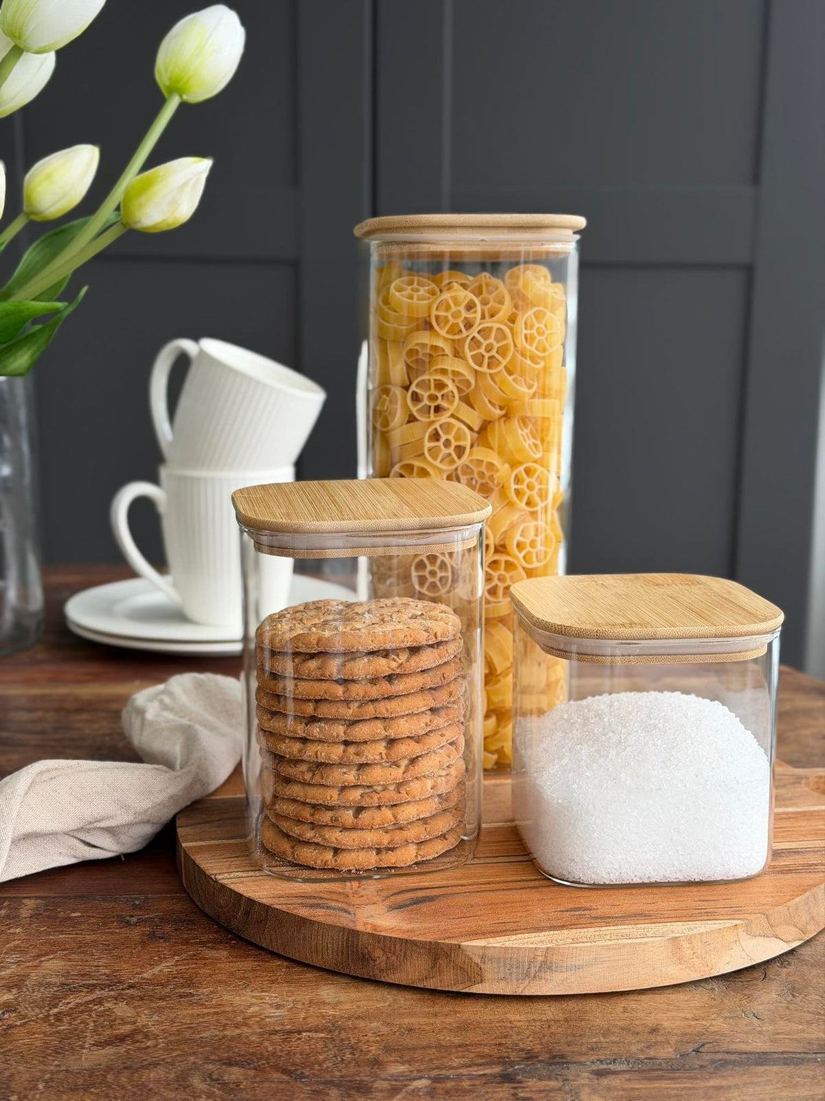 Voorraadpotten met bamboedeksels - Set van 3 st.