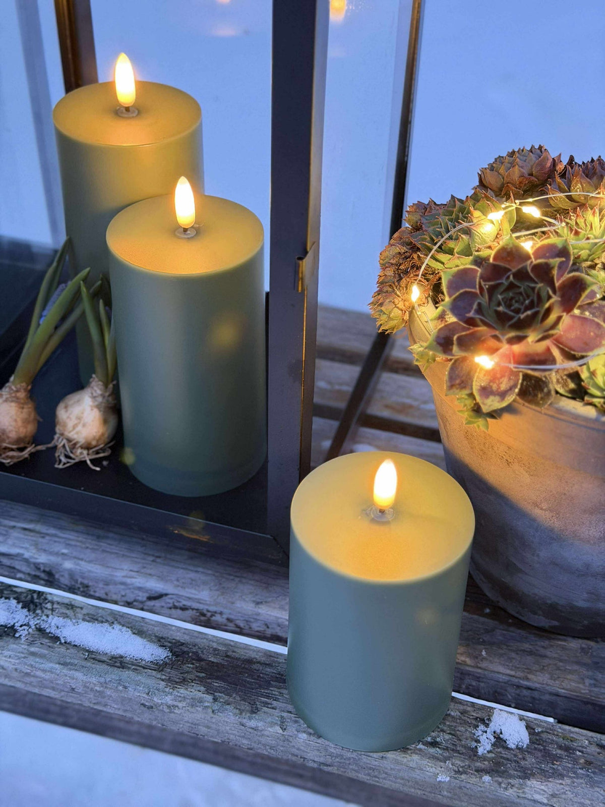 LED Buiten Stompkaarsen - Set van 3 stuks - Groen