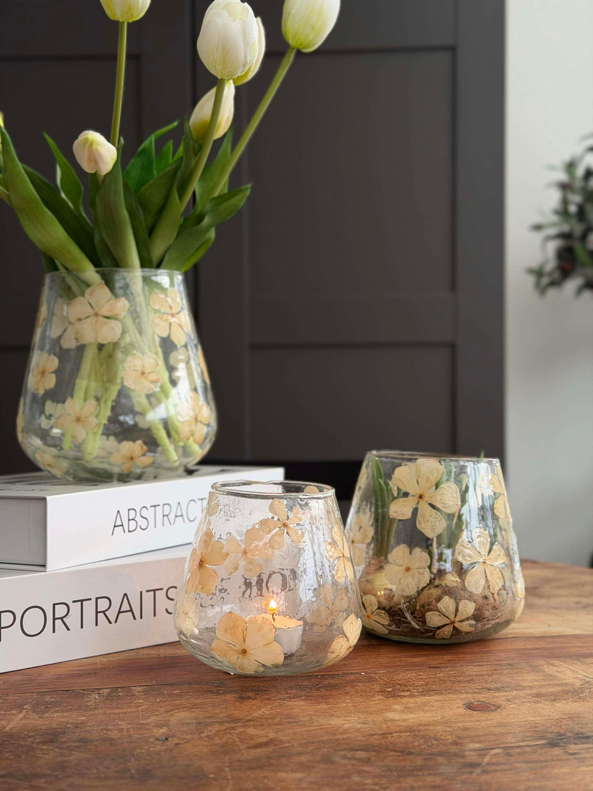 Kandelaar - Glas met bloemen - meerdere maten