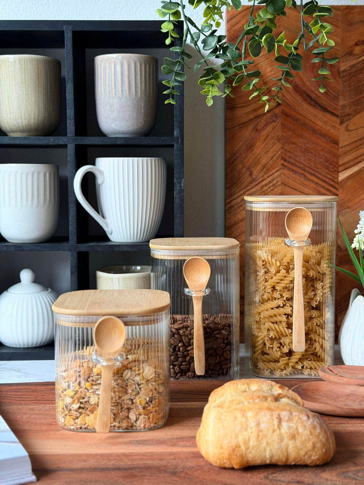 Voorraadpot met bamboedeksel en lepel - Meerdere formaten