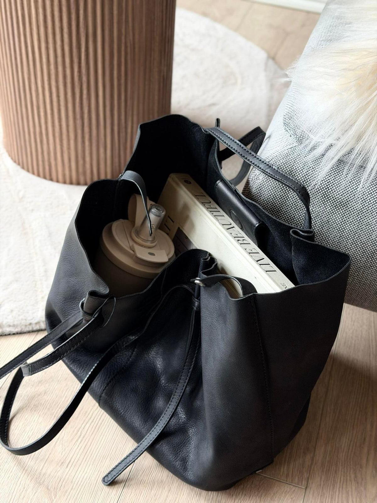 Shopper in zacht leer - Zwart