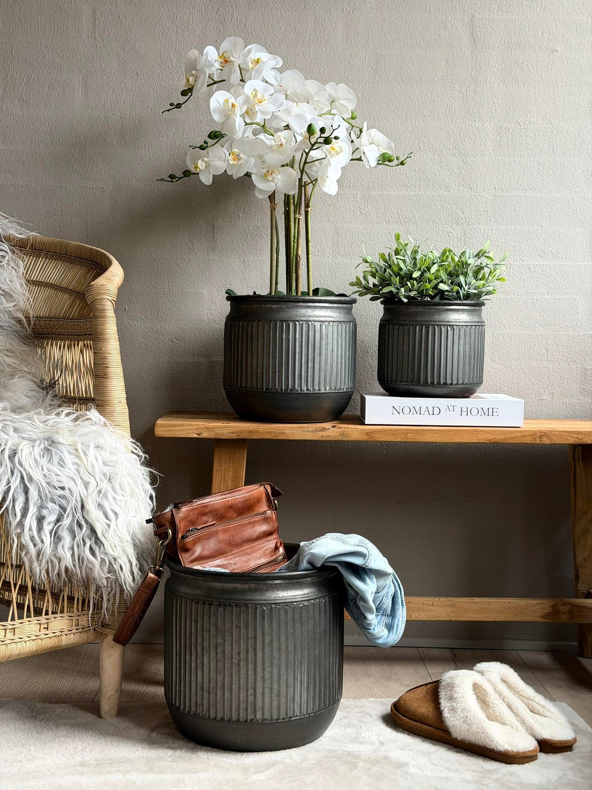 Zinken pot met groeven – 3 stuks