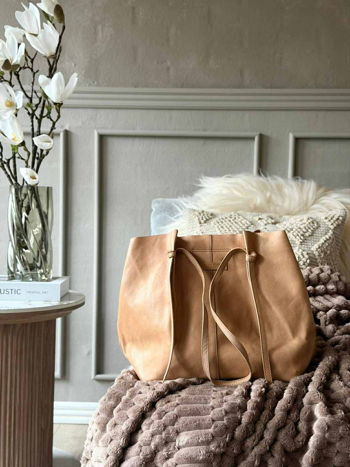 Shopper in zachte leersoort - Zand