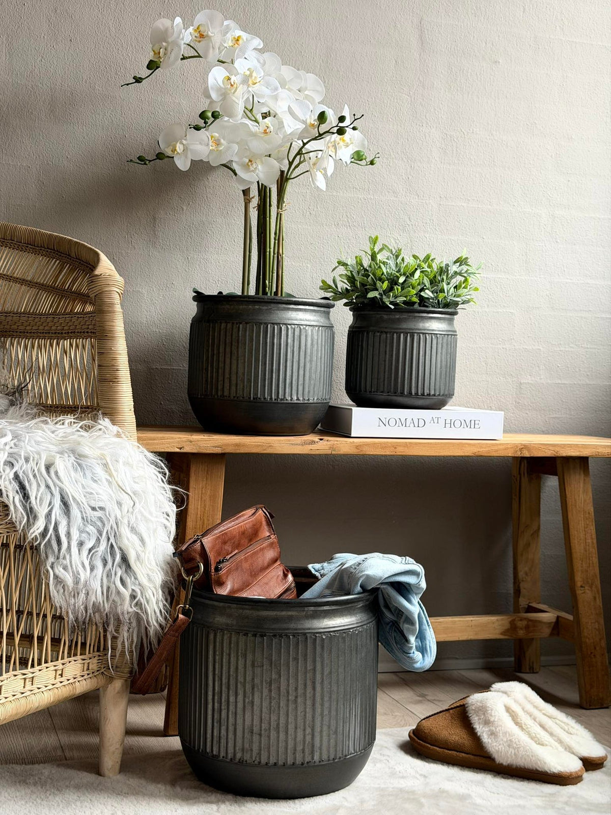 Zinken pot met groeven – 3 stuks
