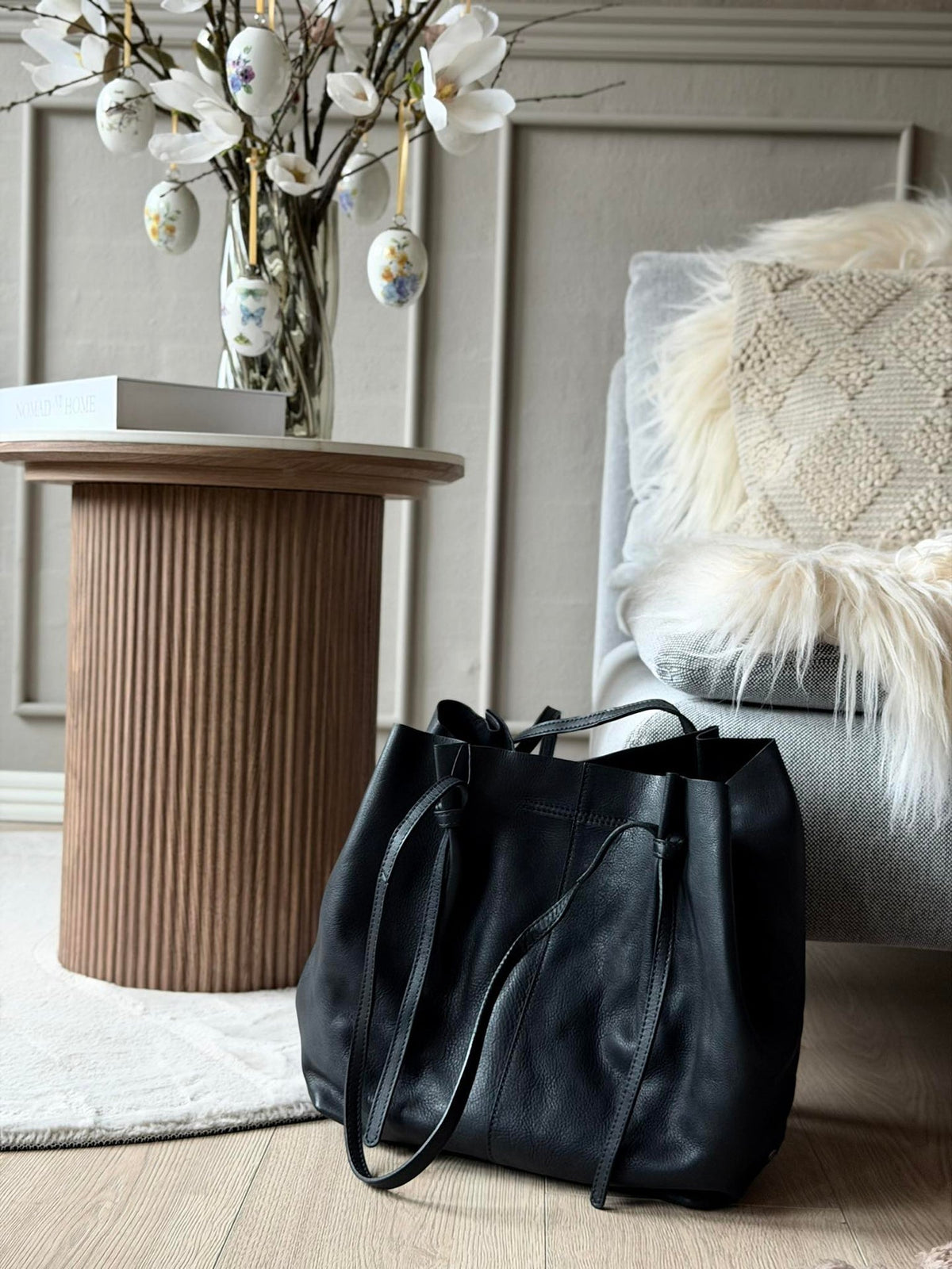 Shopper in zacht leer - Zwart