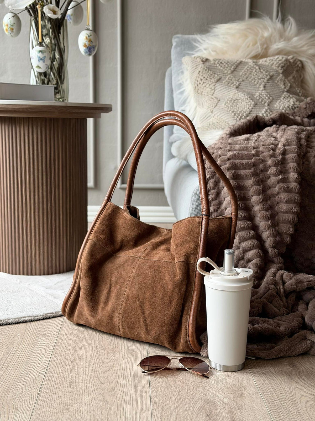 Shopper van suède - Walnut
