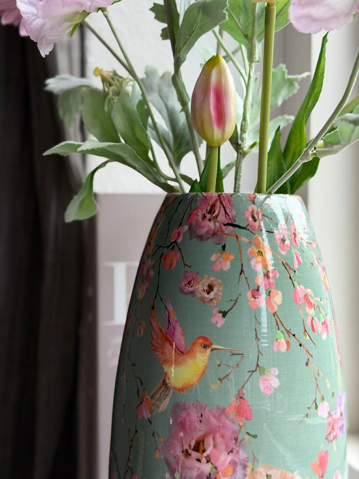 Vase Flower print 25 cm - Groen