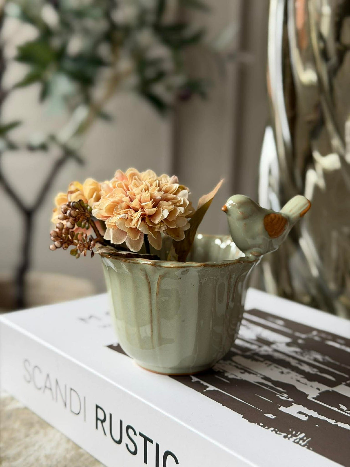 Bloempot met vogel - Groen