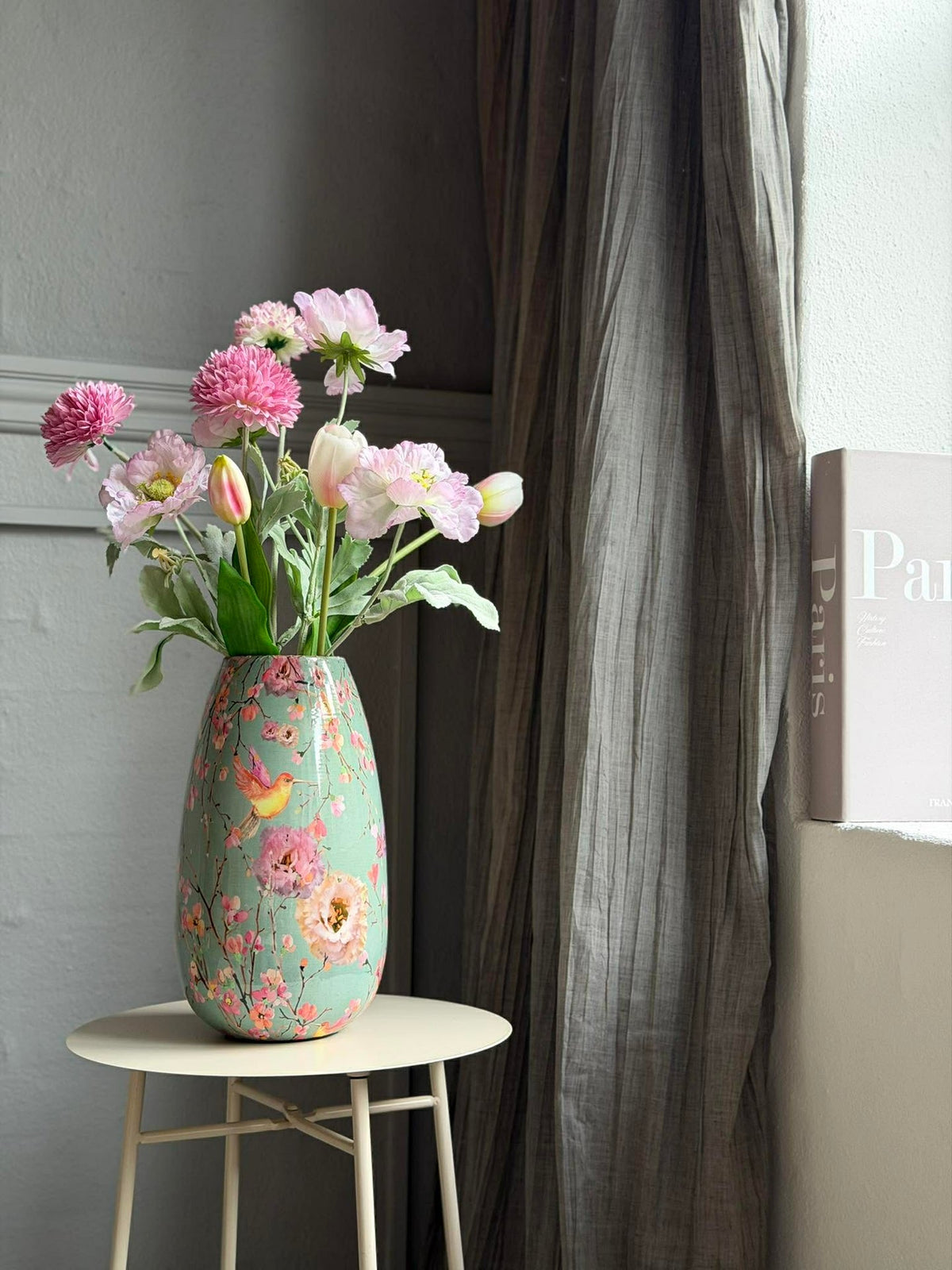 Vase Flower print 25 cm - Groen
