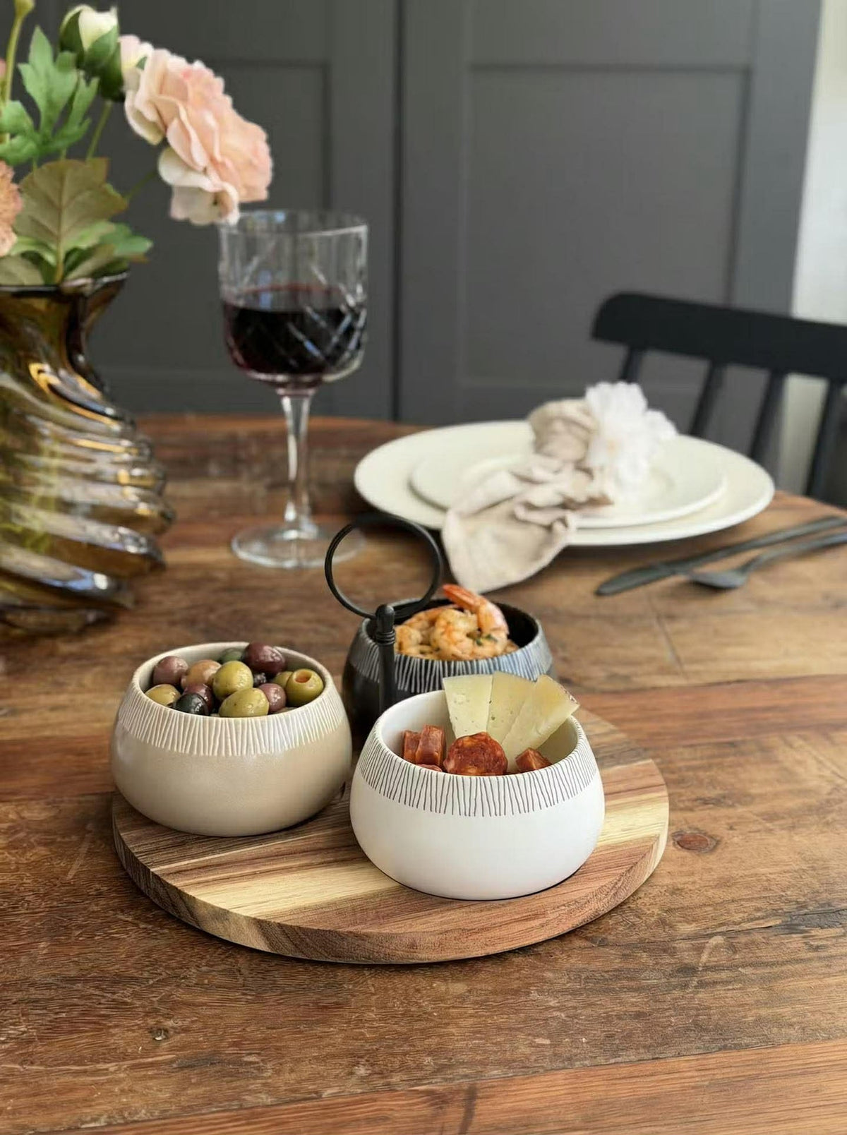 Tapas - 3 schalen op rond bord