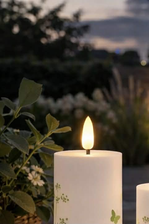 Buiten Blokkaarsen Green Flower - Set van 3 stuks