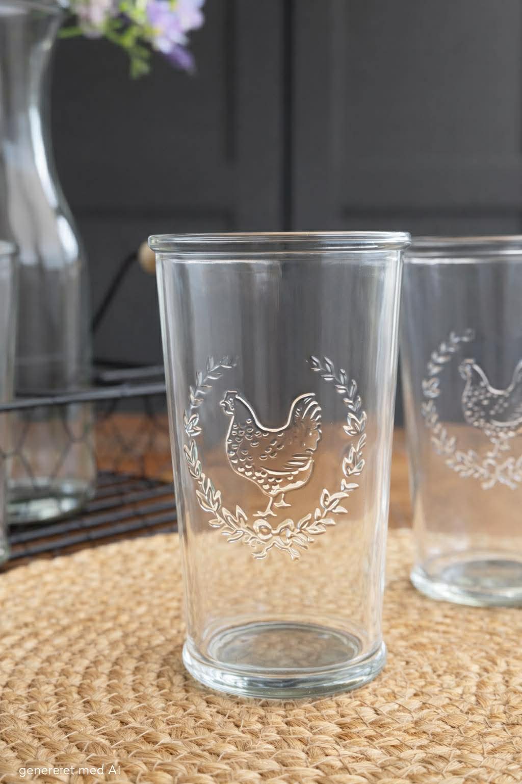 Set met dienblad, 4 glazen en karaf
