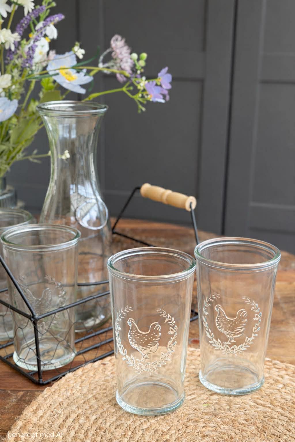 Set met dienblad, 4 glazen en karaf