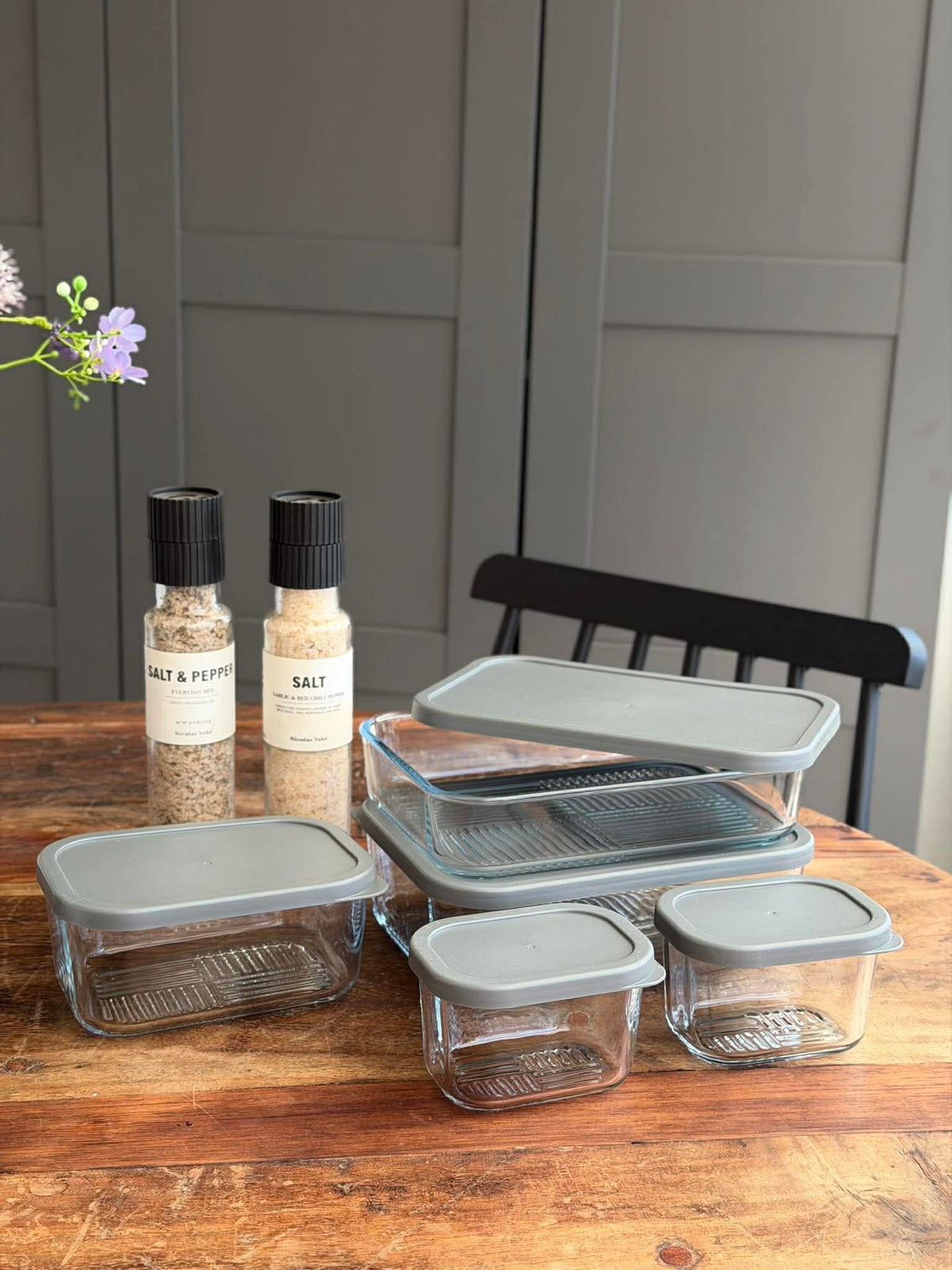 Bewaardozen GLAS met deksel – Set van 5 stuks.