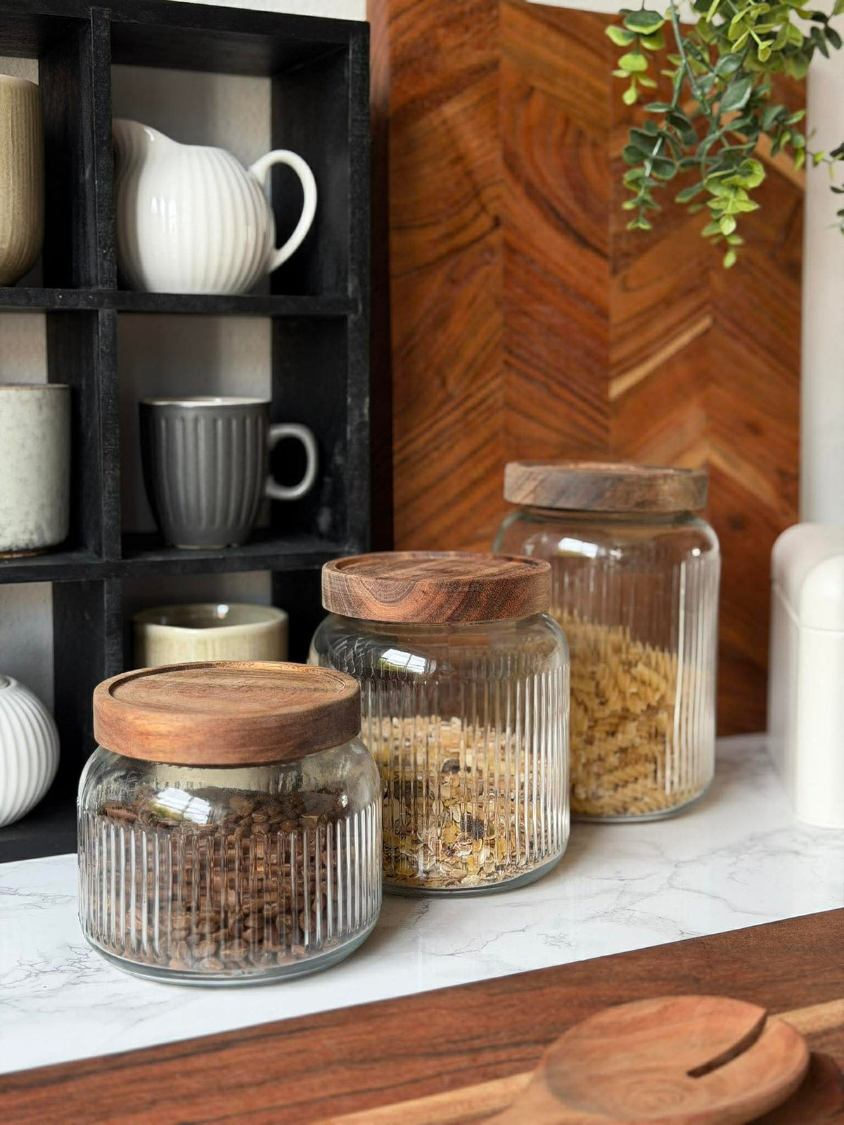 Voorraadglas met acaciahouten deksel - Meerdere maten