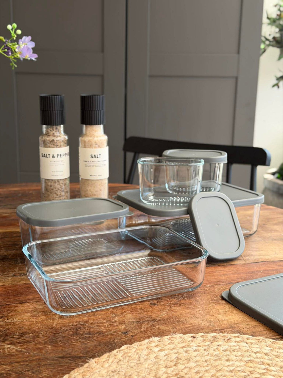 Bewaardozen GLAS met deksel – Set van 5 stuks.