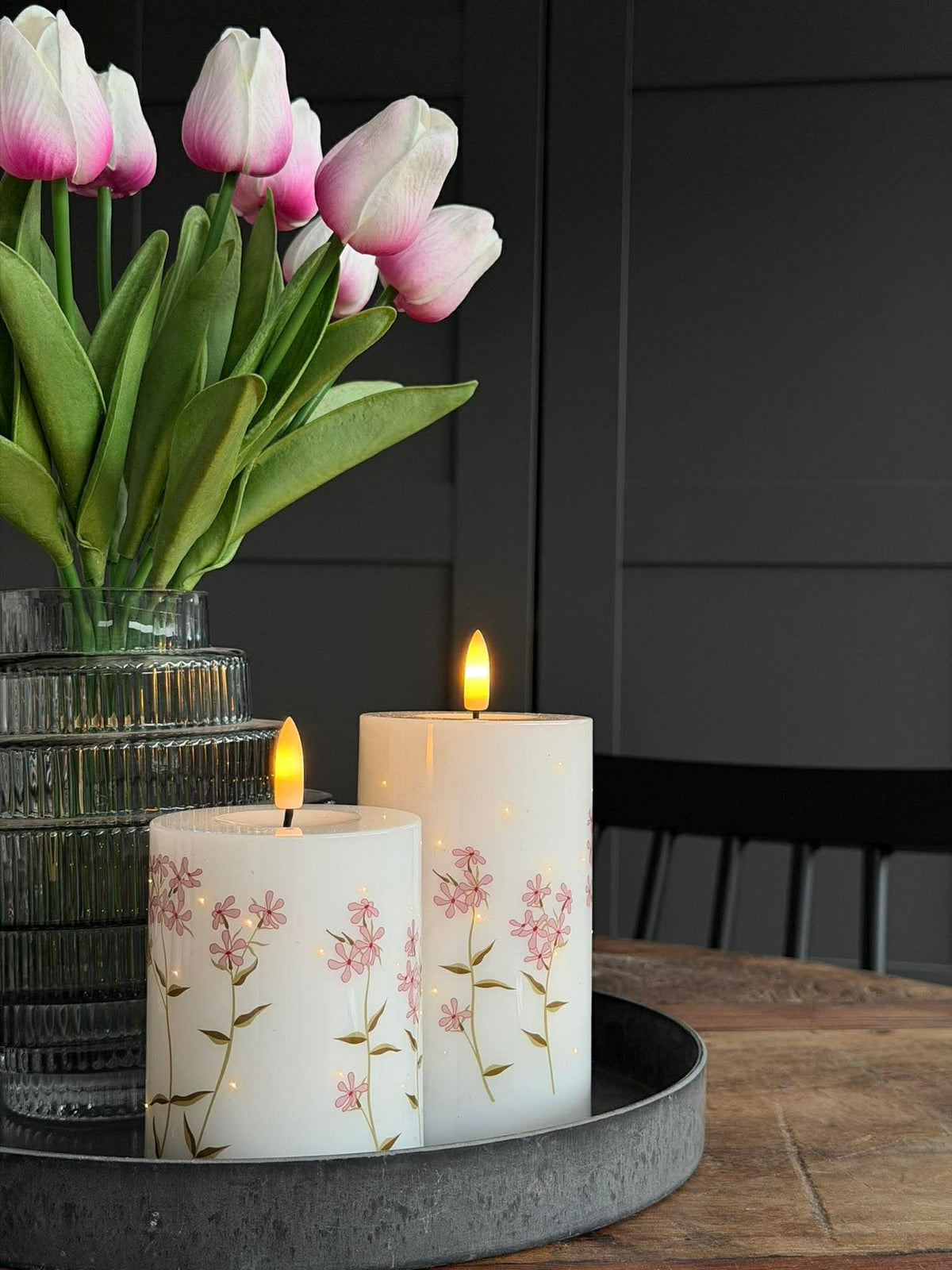 LED Blokkaars TWINKLE flower - Set van 2 stuks