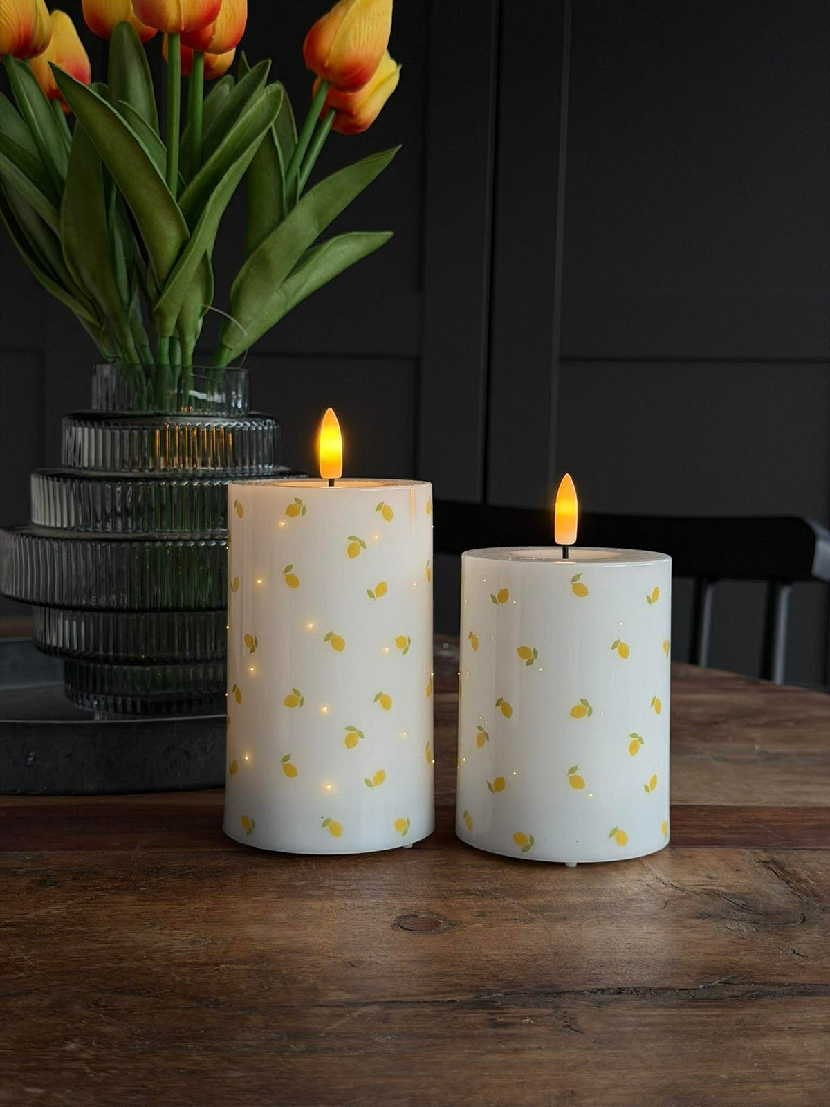 LED Blokkaars TWINKLE Citrus - Set van 2 stuks
