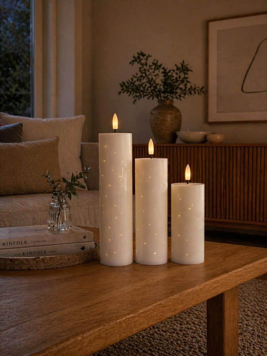 Kaarsen TWINKLE Wit - Set van 3 stuks.
