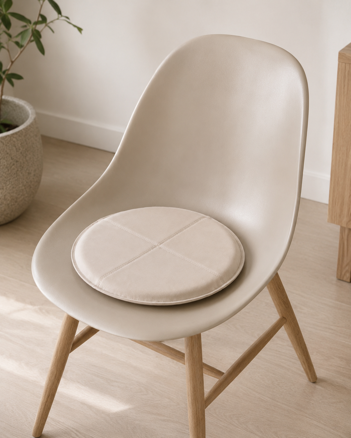 Kussen van leer - Beige Dia 38cm