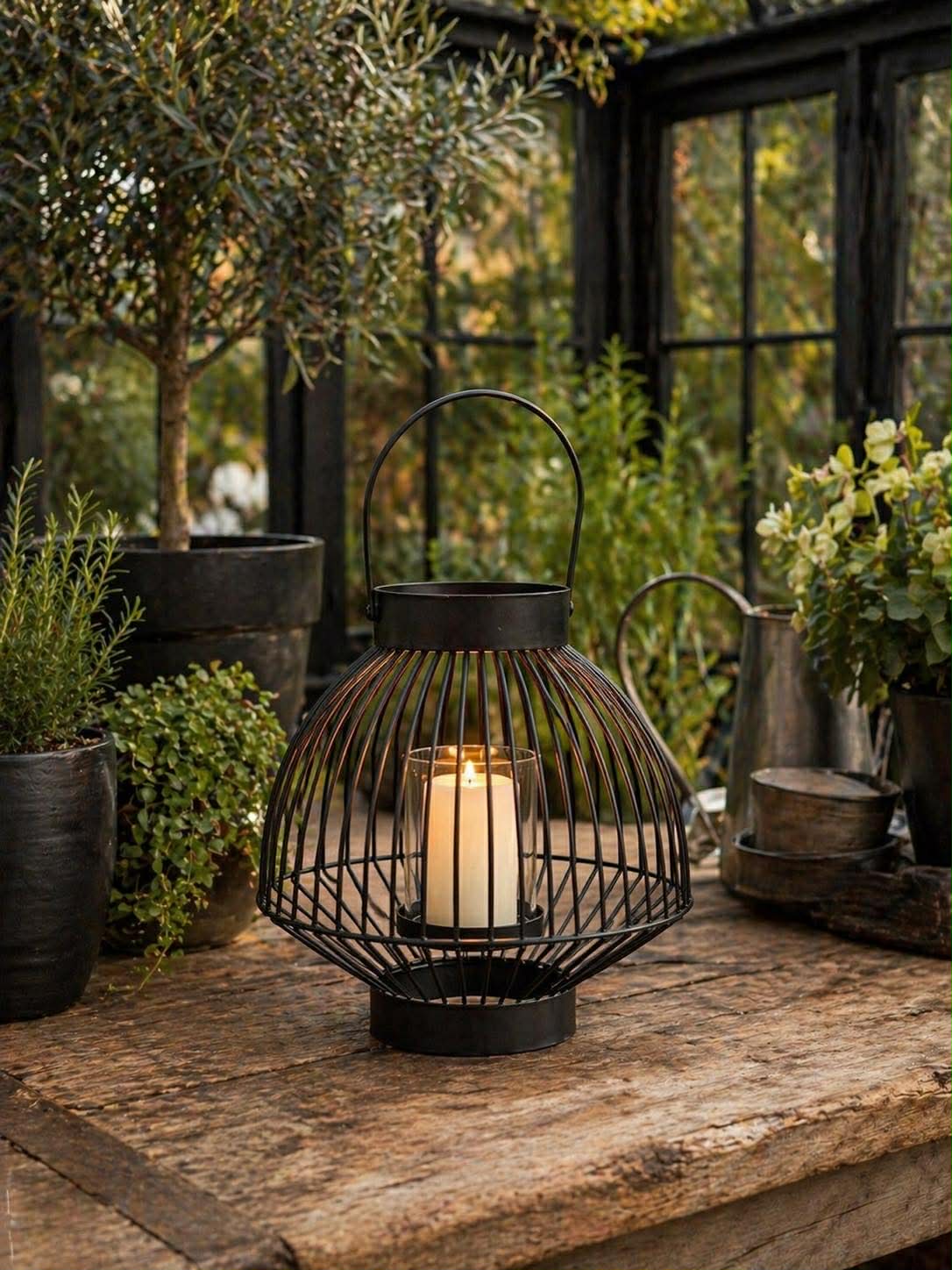 Lantaarn met glas - Black