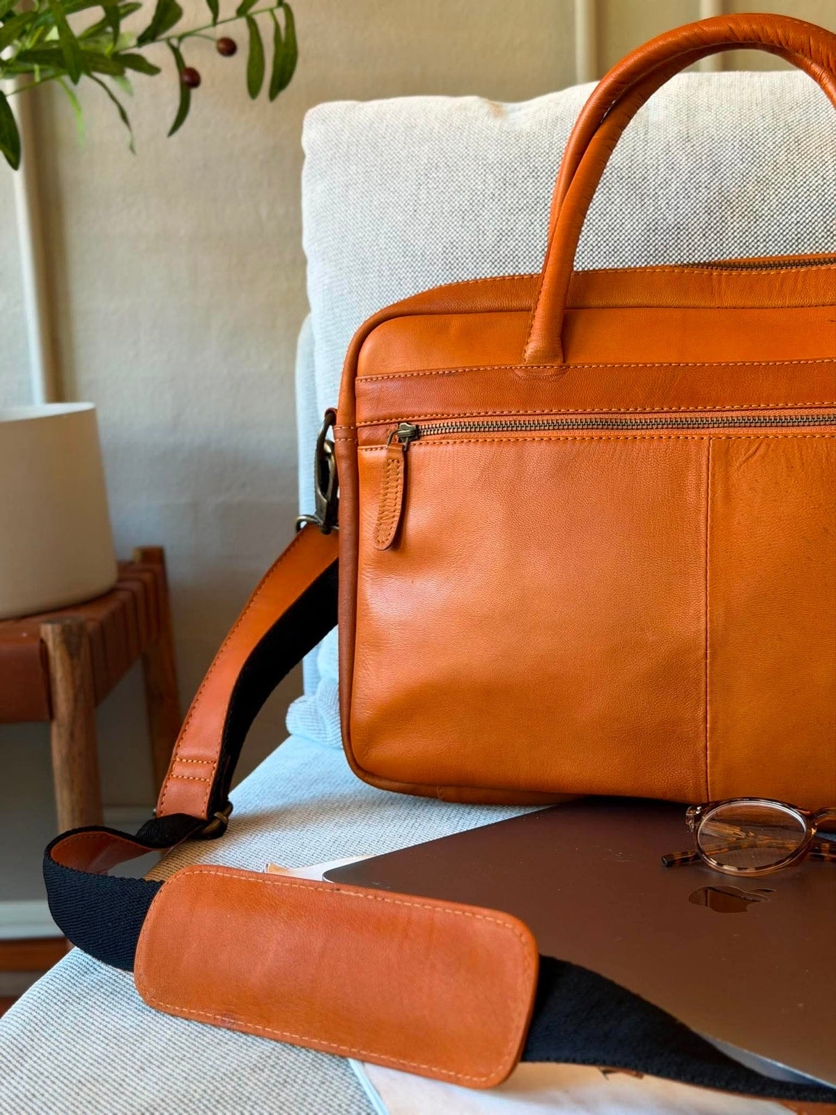 Laptoptas Faust dubbel - Cognac