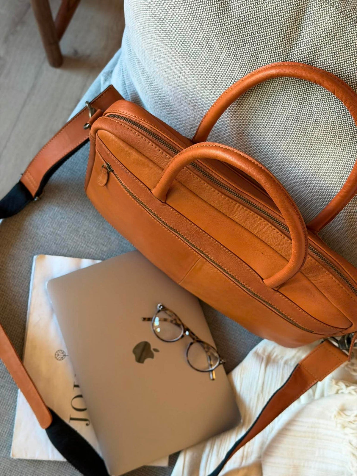 Laptoptas Faust dubbel - Cognac