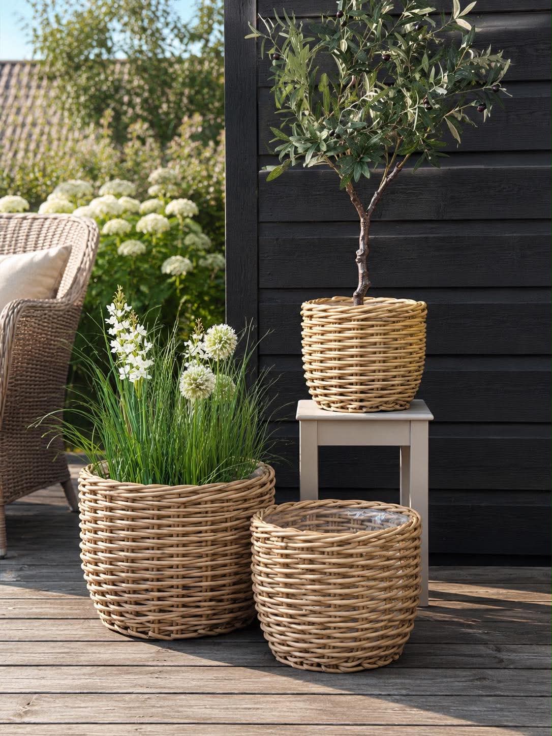 Plantenmanden RATTAN naturel  – Set van 3 maten