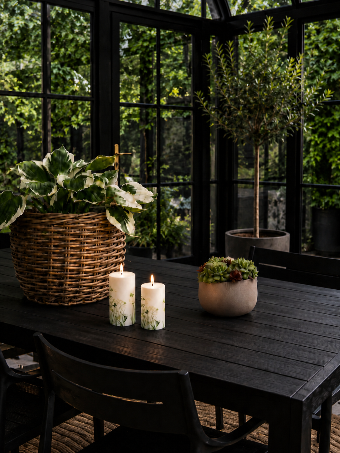 Buiten Blokkaarsen Green Flower - Set van 3 stuks