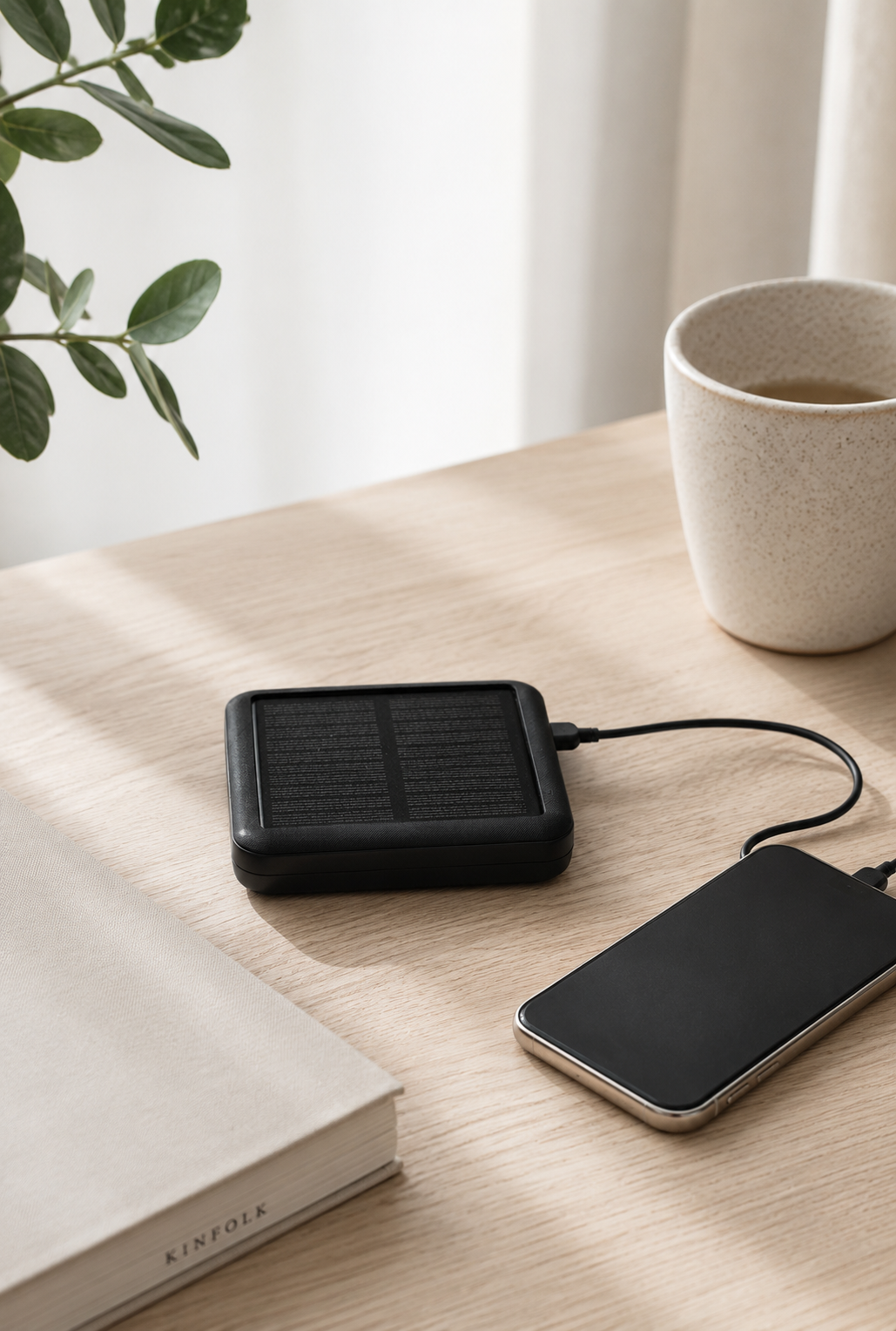 Mini solar powerbank met kabels, 10.000 mAh