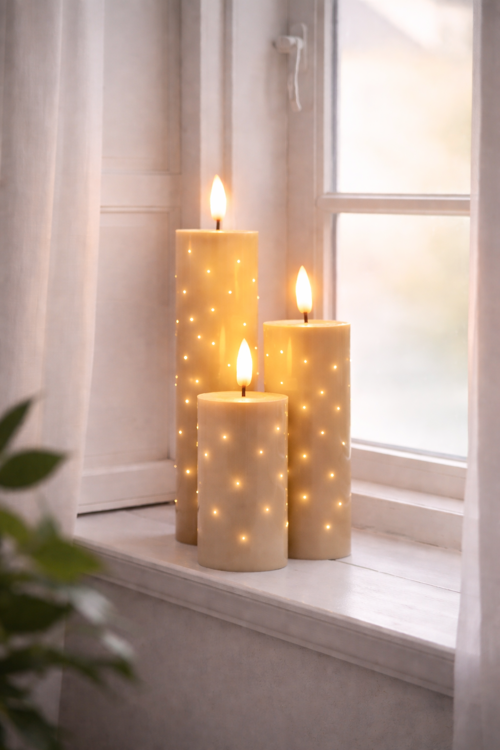 LED stompkaarsen TWINKLE beige - Set van 3 kaarsen.