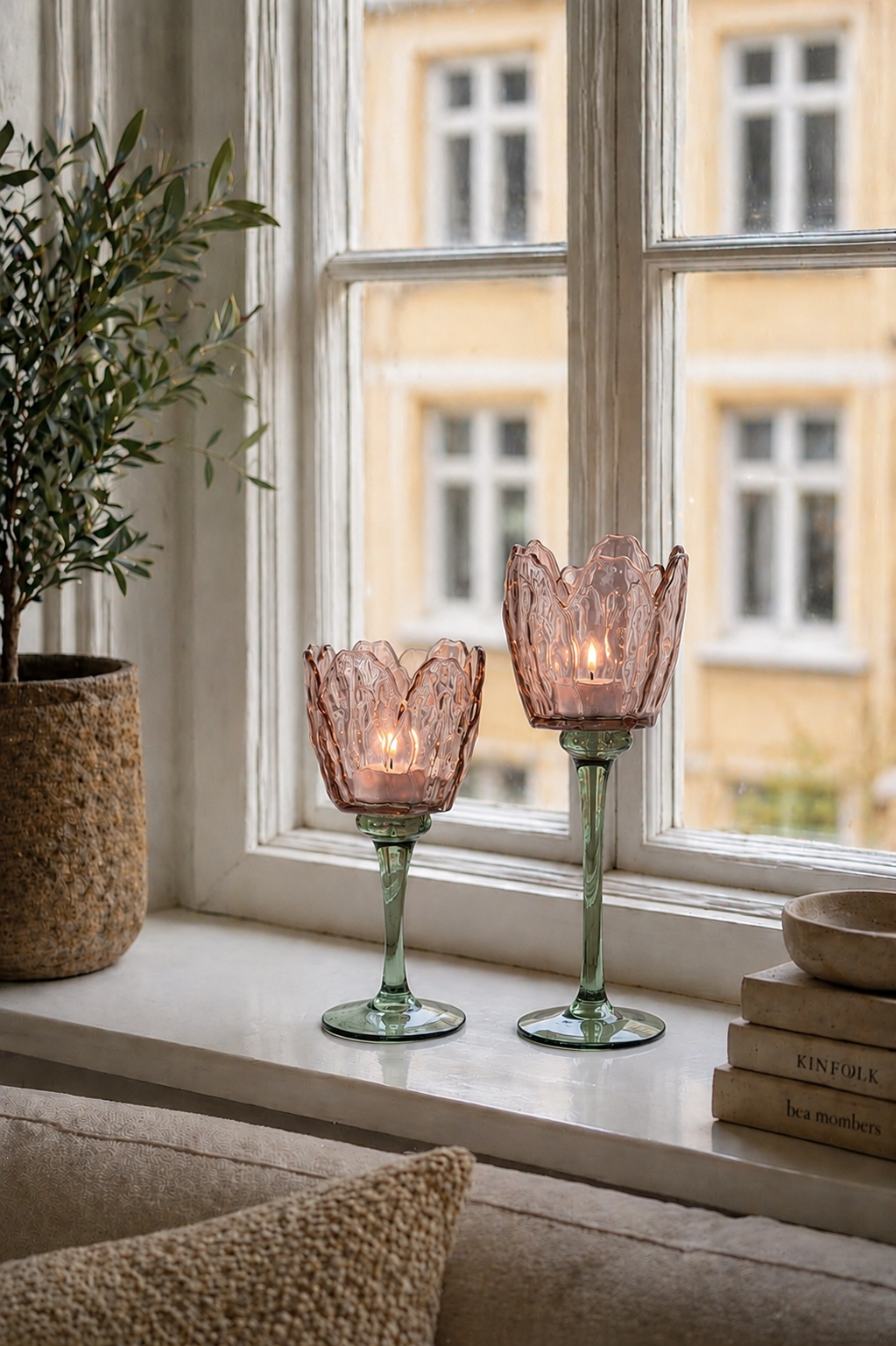 Theelichthouder flower - Roze / groen