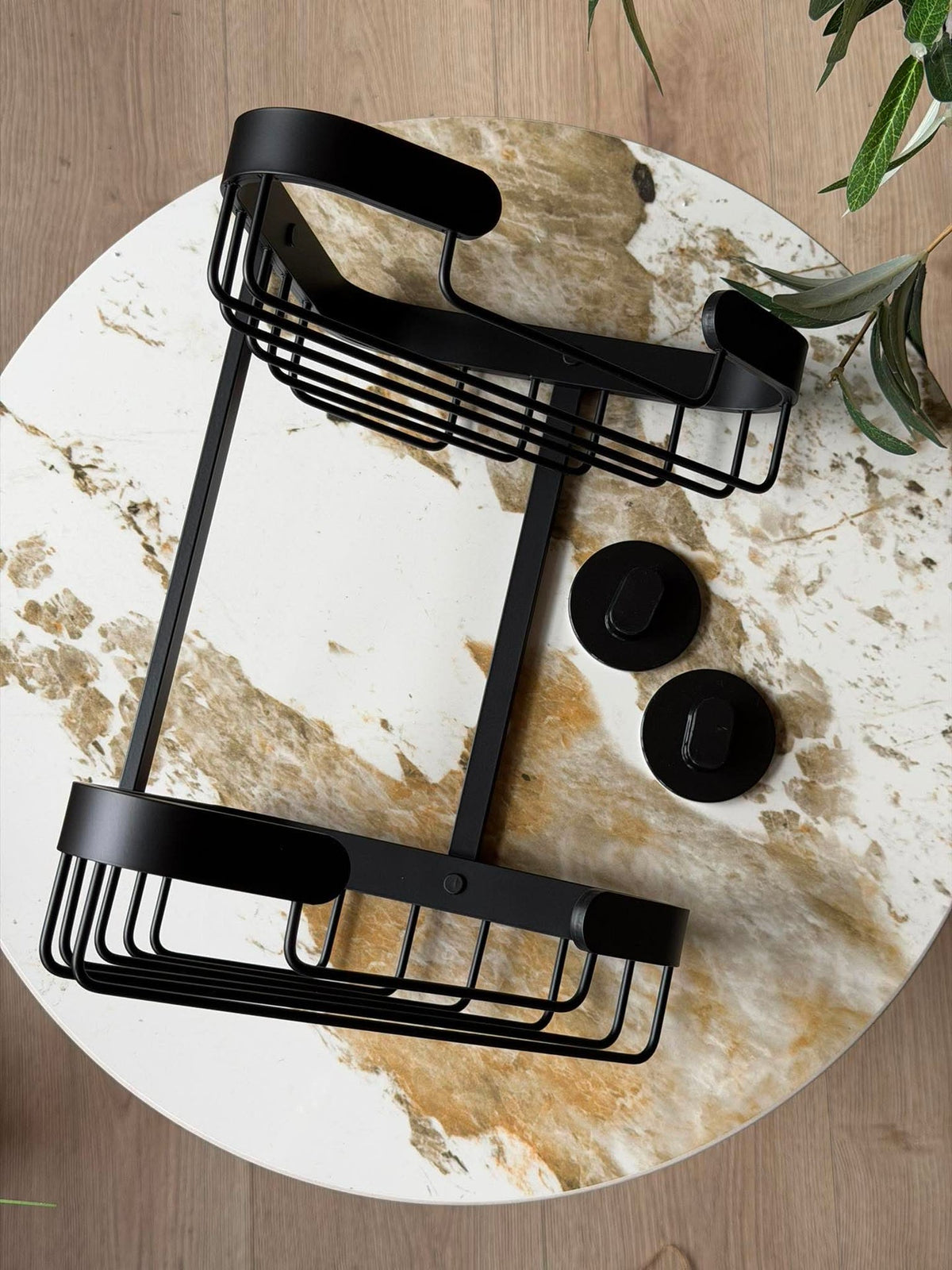 Dubbel hoekrek voor de badkamer - Zwart aluminium