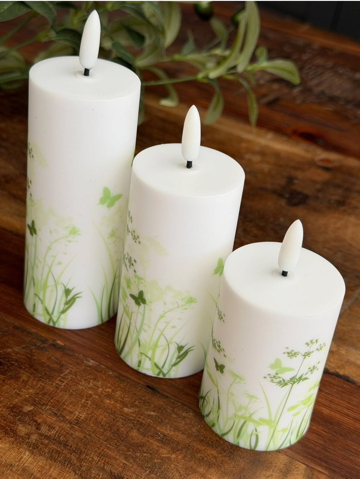 Buiten Blokkaarsen Green Flower - Set van 3 stuks
