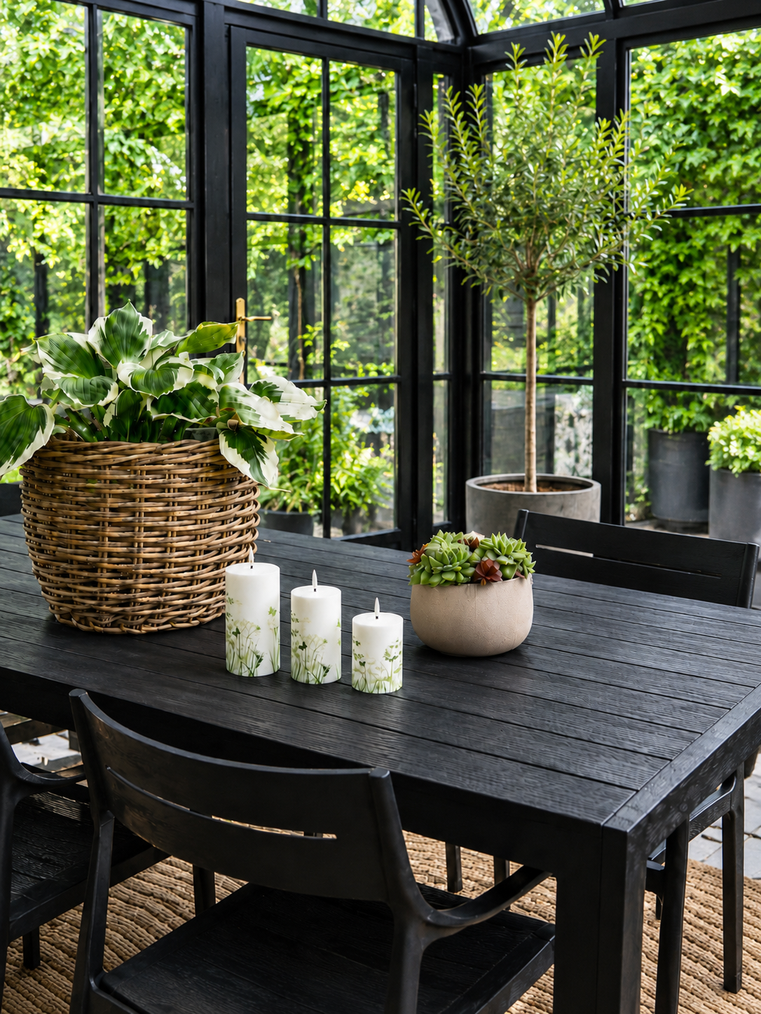 Buiten Blokkaarsen Green Flower - Set van 3 stuks