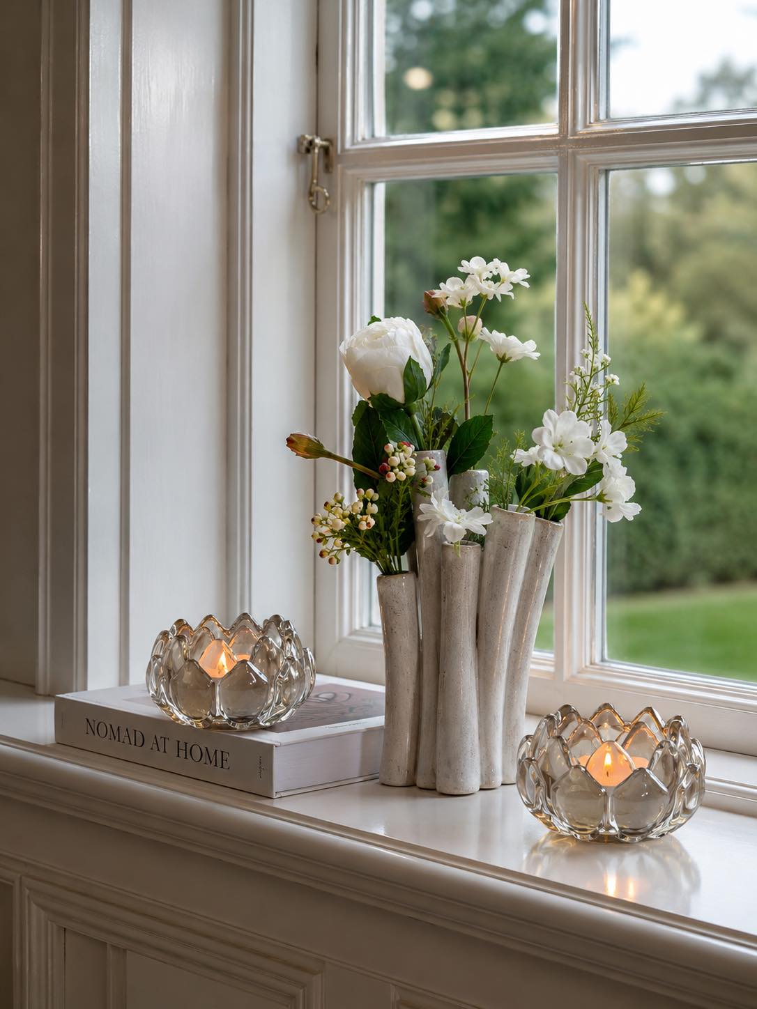 Theelichthouder beige lotus  - Set van 2 stuks