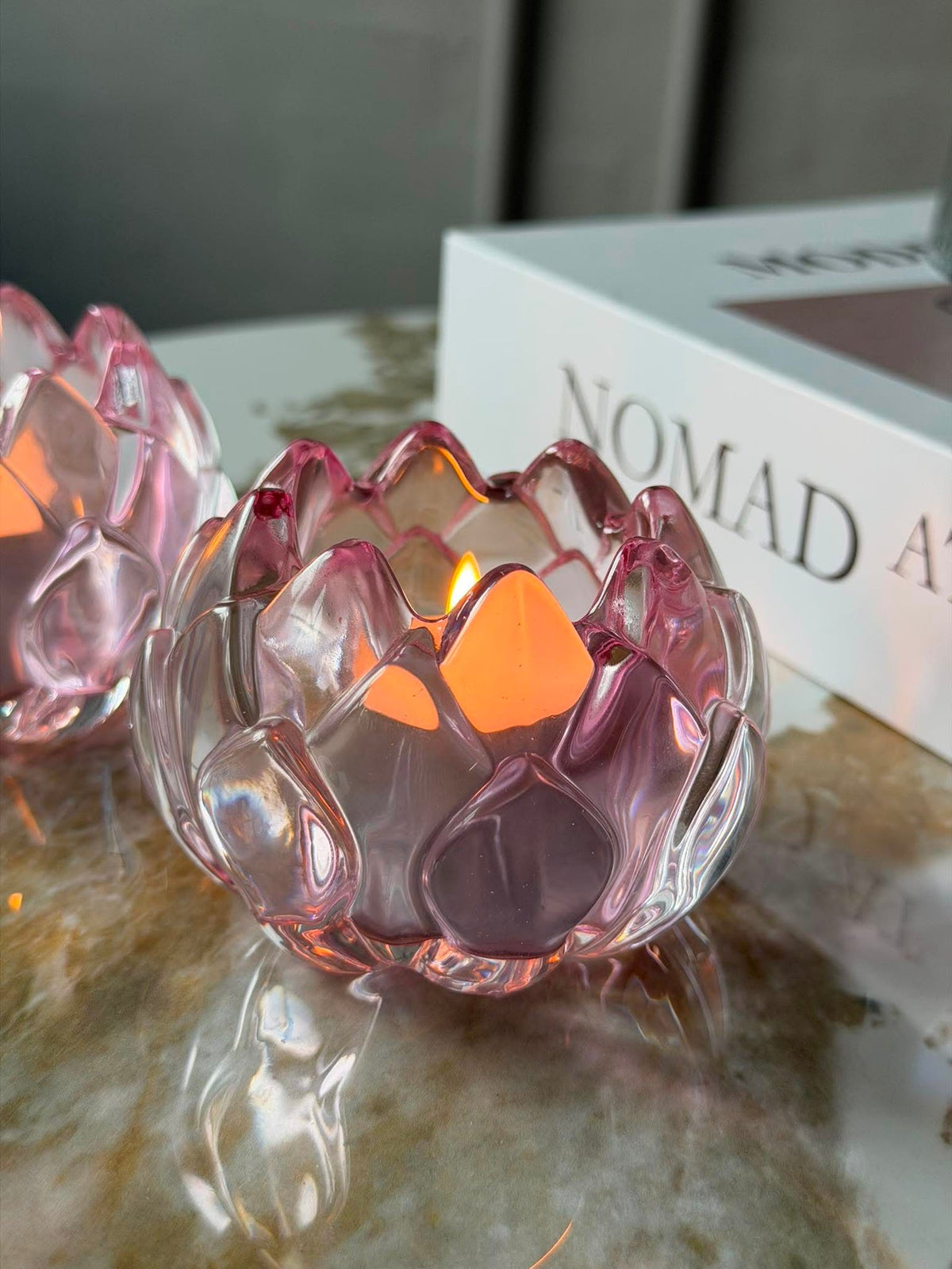 Lichtkandelaar roze bloem  - Set van 2 stuks
