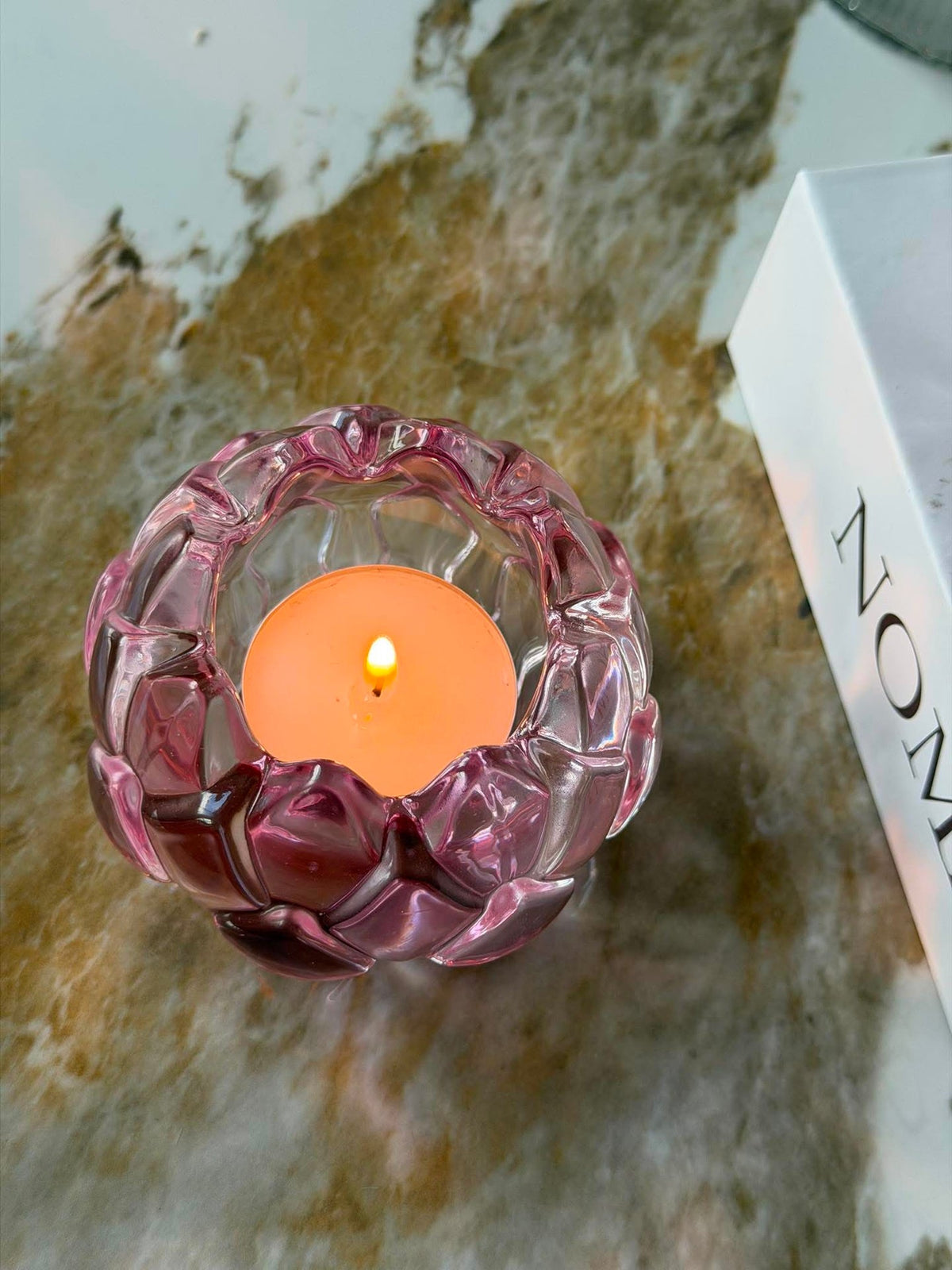 Lichtkandelaar roze bloem  - Set van 2 stuks