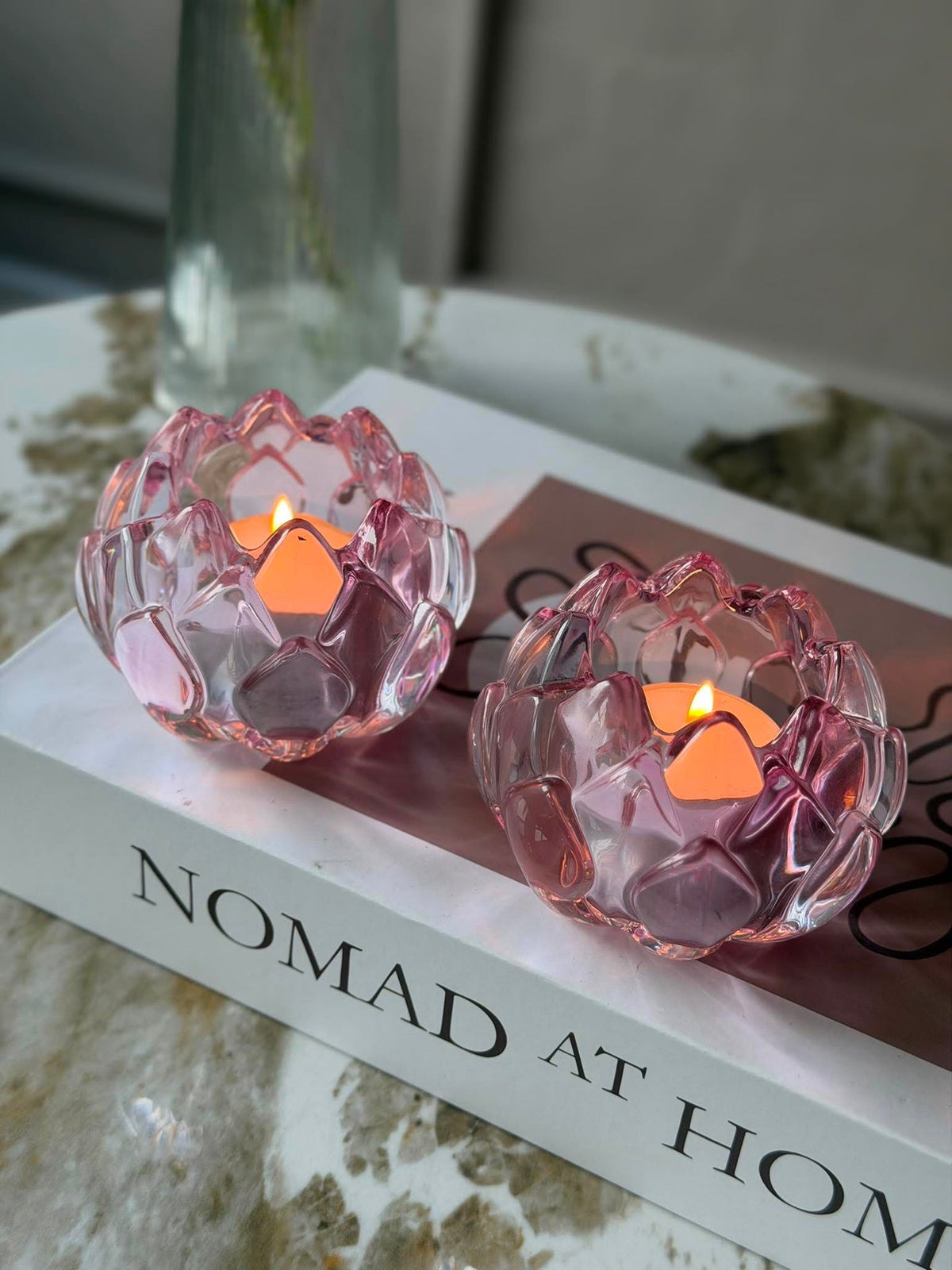 Lichtkandelaar roze bloem  - Set van 2 stuks