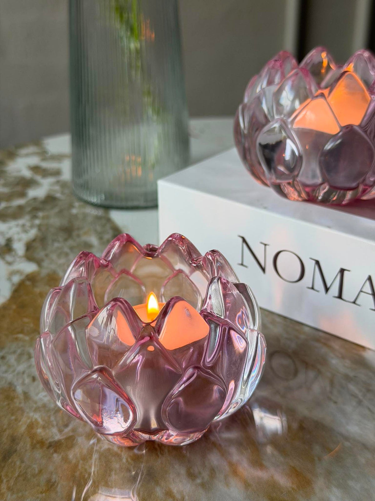 Lichtkandelaar roze bloem  - Set van 2 stuks