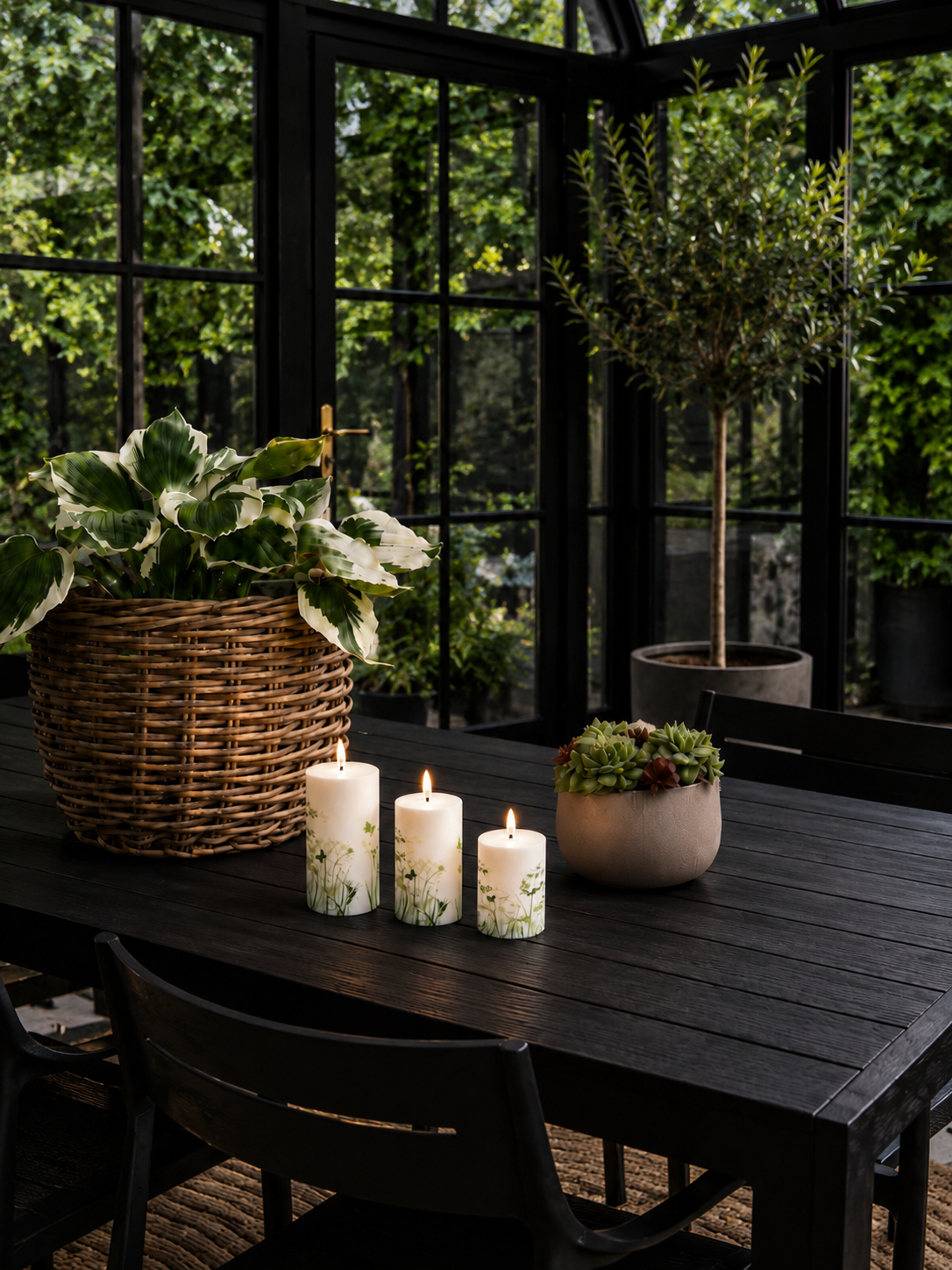Buiten Blokkaarsen Green Flower - Set van 3 stuks