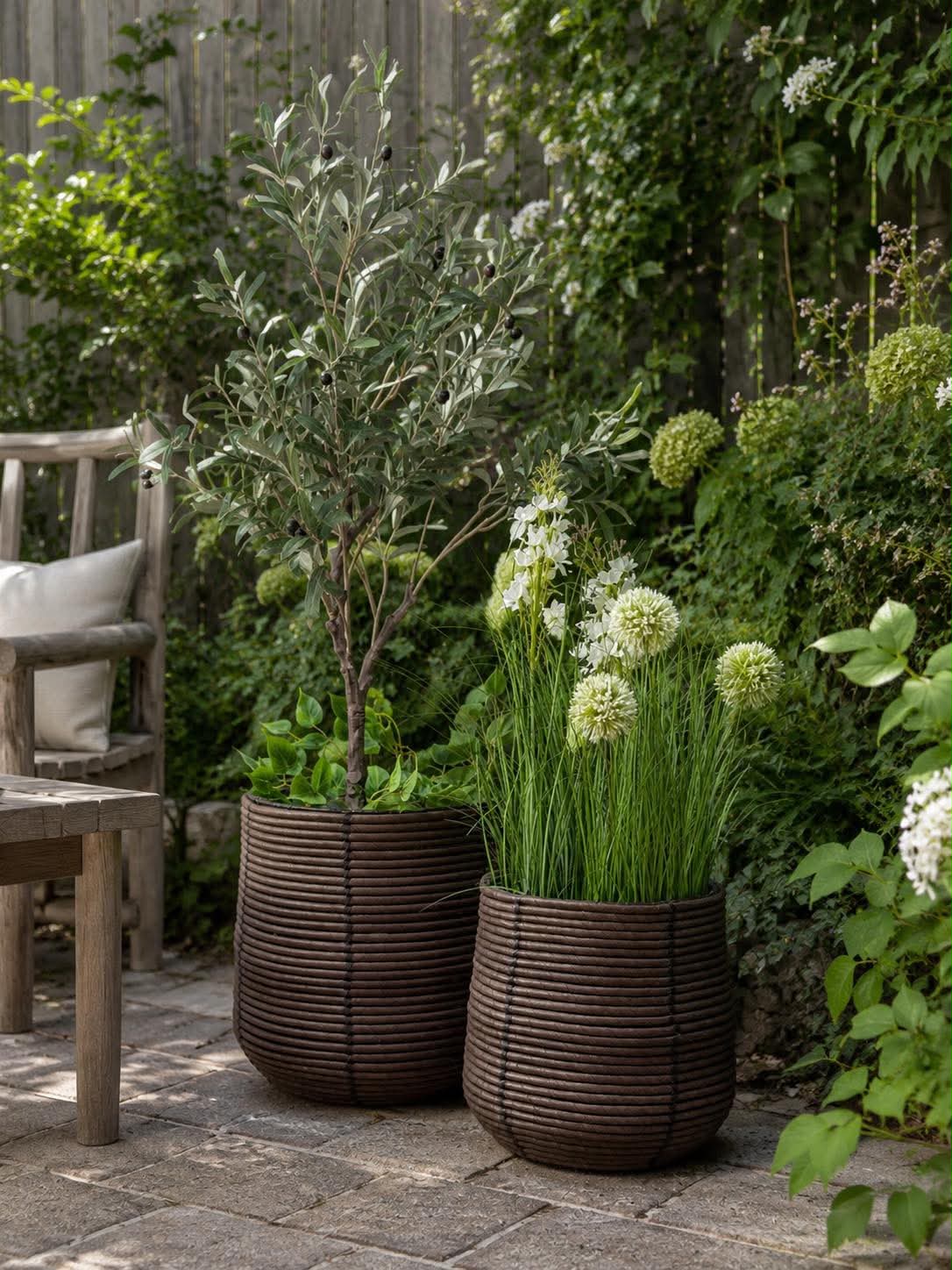 Plantenmanden RATTAN  – Set met 2 formaten