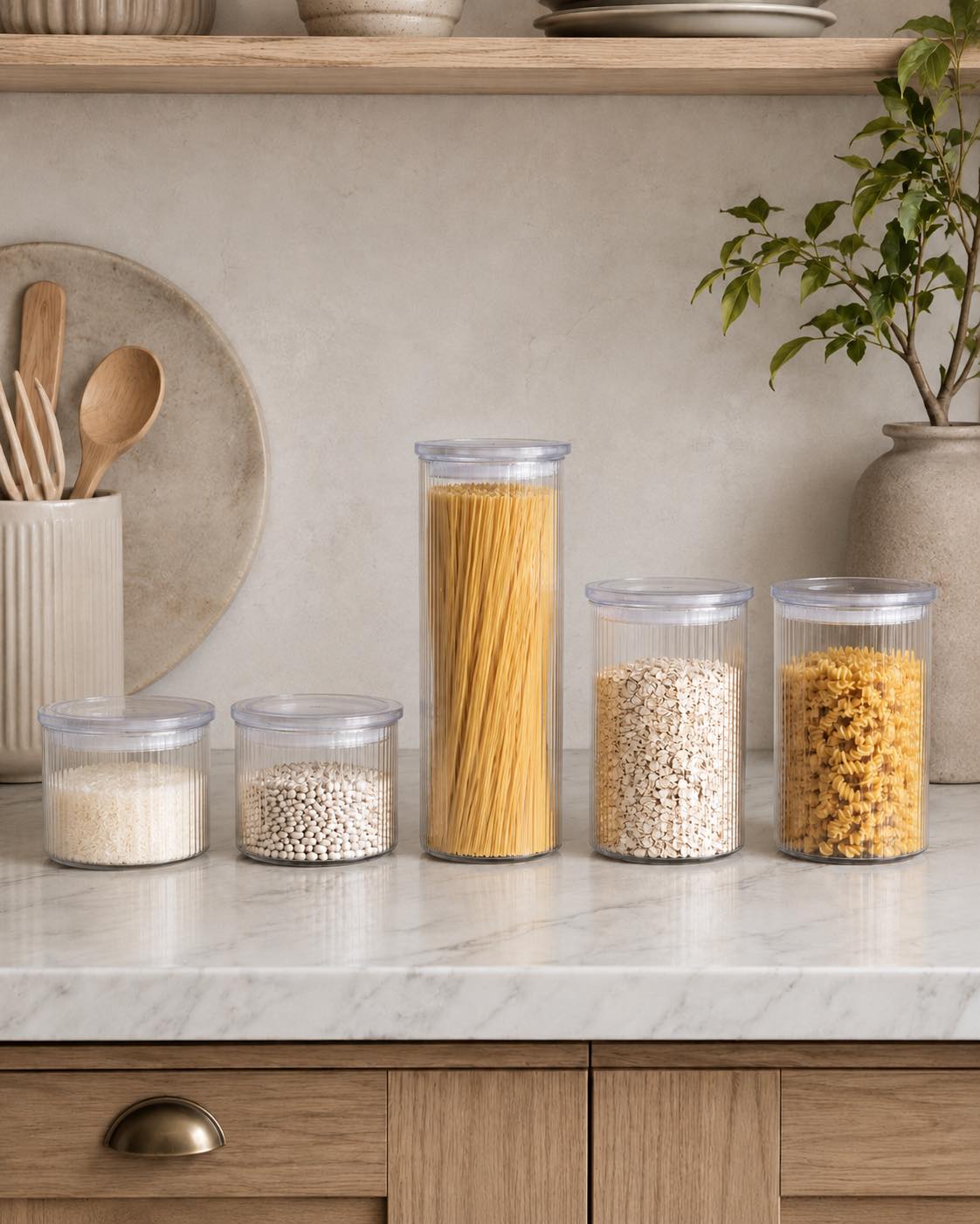 Voorraadpotten met ribbels - Set van 5 stuks