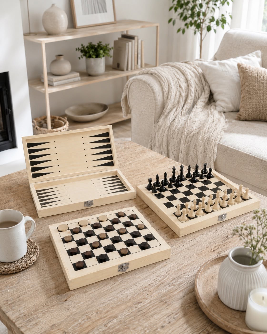 3-in-1 bordspelset van hout