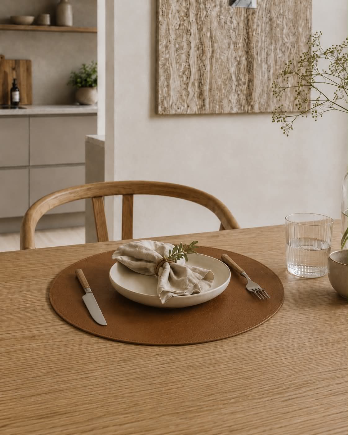 Ronde placemat – Omkeerbaar Cognac / Naturel