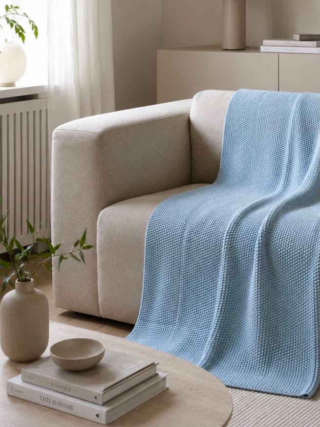Plaid perlbreisel katoen blauw