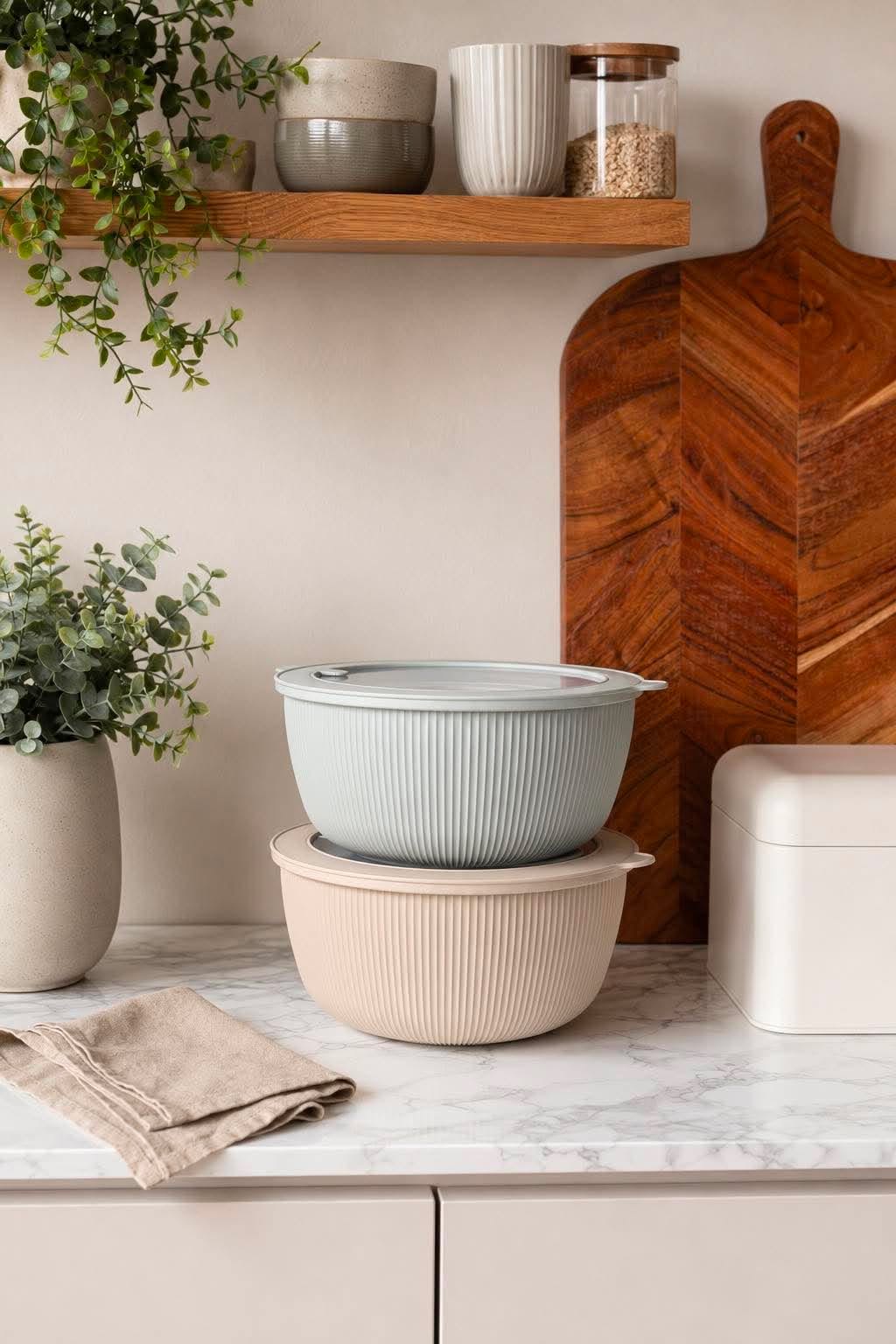 Schalen met deksel - Beige en grijs