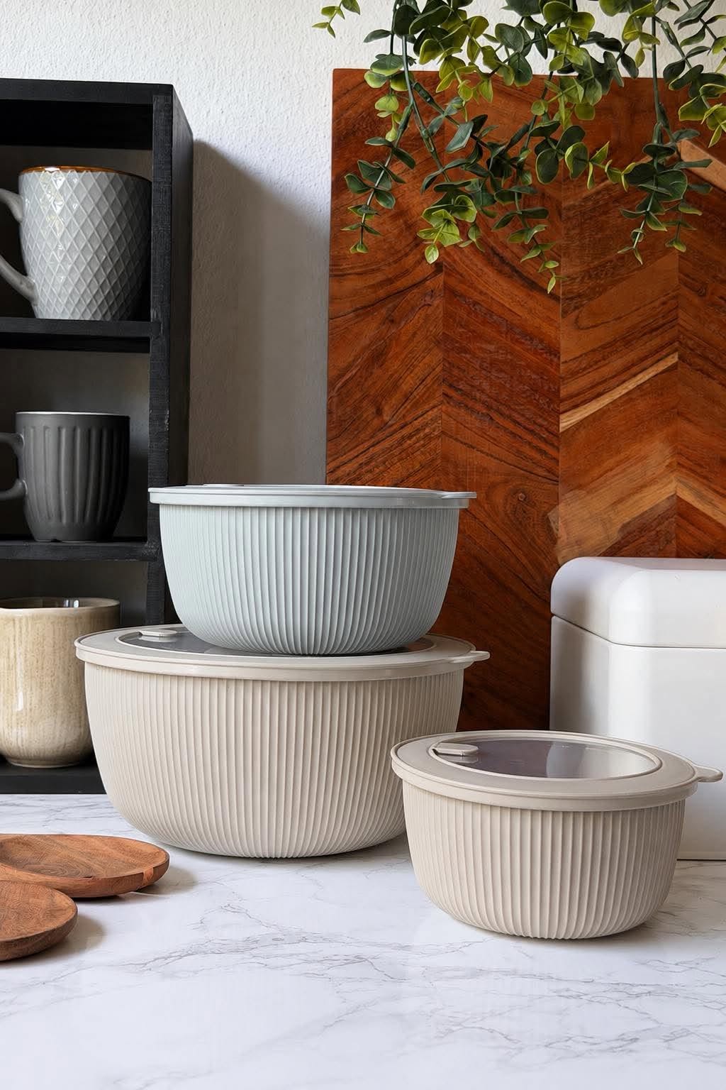 Schalen met deksel - Beige en grijs