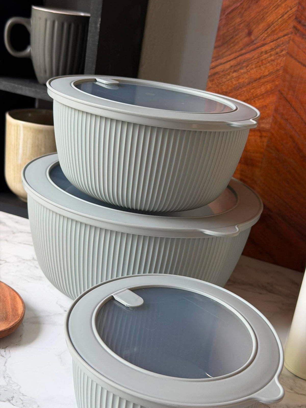 Schalen met deksel - Beige en grijs
