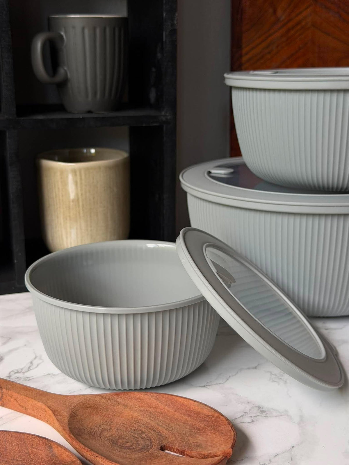 Schalen met deksel - Beige en grijs